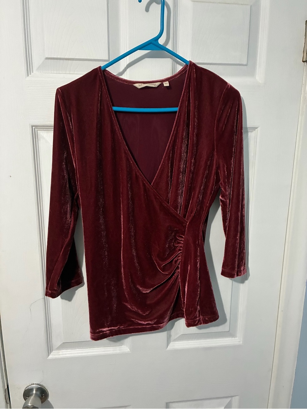 Soft Surroundings Burgundy Velvet Wrap Top